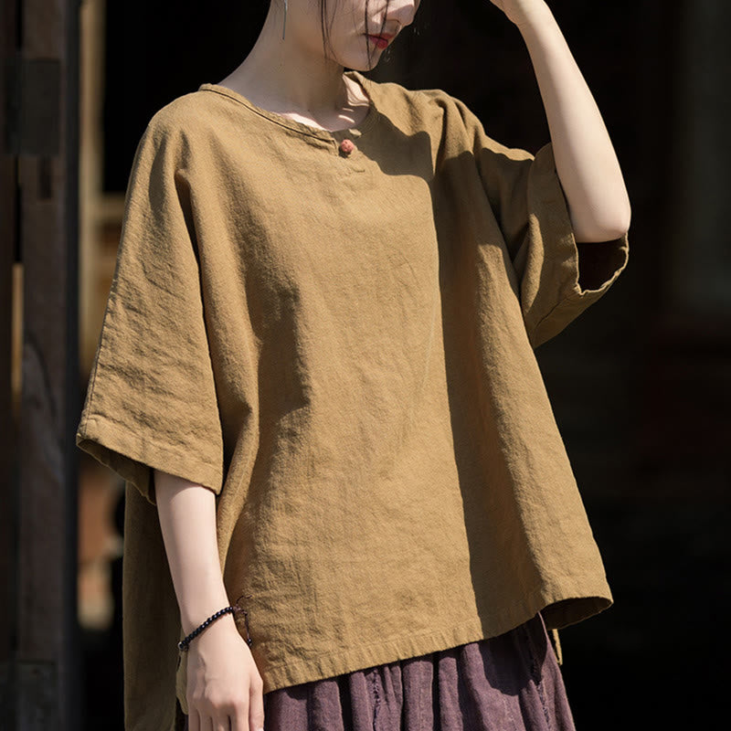 T-shirt décontracté à manches mi-longues en lin et coton ramie avec Buddha Stones - image 8