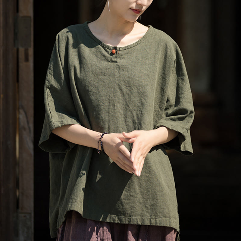 T-shirt décontracté à manches mi-longues en lin et coton ramie avec Buddha Stones - image 17