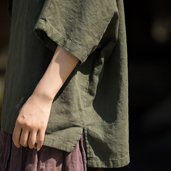 T-shirt décontracté à manches mi-longues en lin et coton ramie avec Buddha Stones - image 16