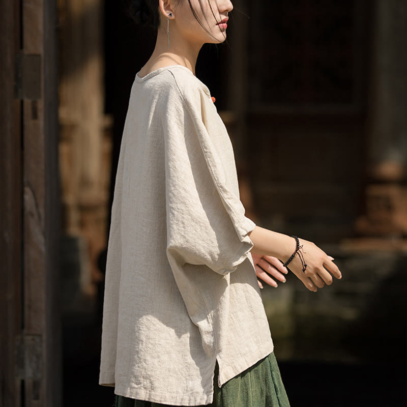 T-shirt décontracté à manches mi-longues en lin et coton ramie avec Buddha Stones - image 25