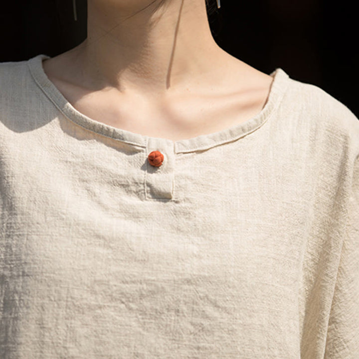 T-shirt décontracté à manches mi-longues en lin et coton ramie avec Buddha Stones - image 26