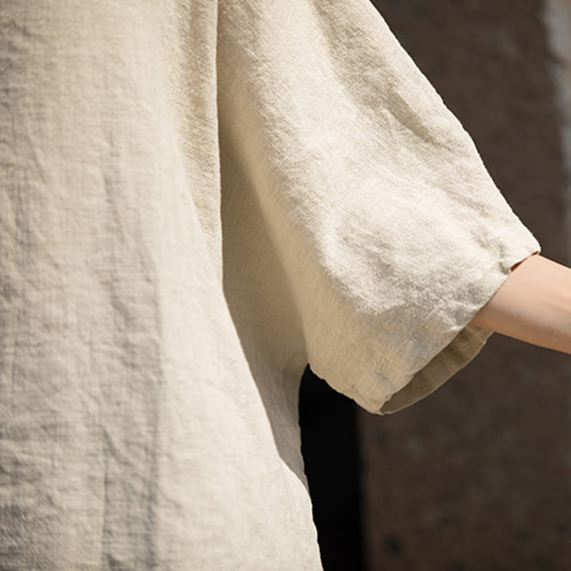 T-shirt décontracté à manches mi-longues en lin et coton ramie avec Buddha Stones - image 27