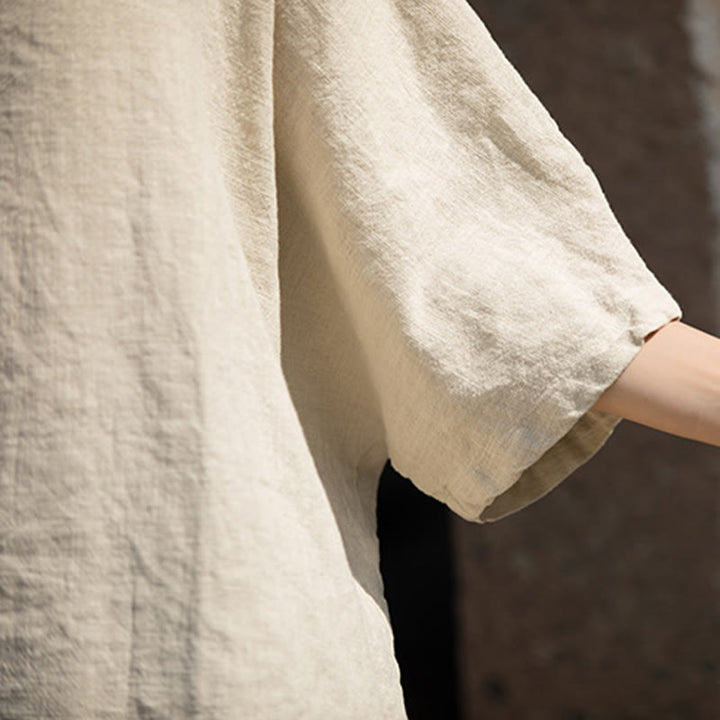 T-shirt décontracté à manches mi-longues en lin et coton ramie avec Buddha Stones - image 27