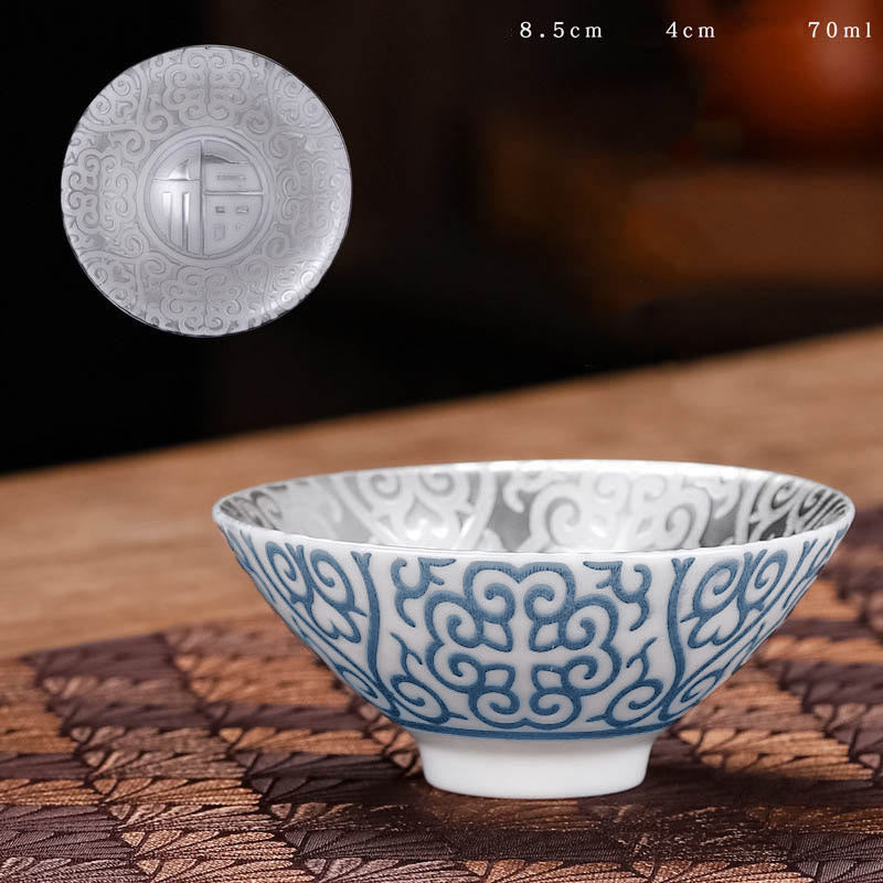 Tasse à thé en céramique argentée dorée avec motif de Buddha Stones et personnages tibétains Fu, tasses à thé Kung Fu, 55 ml