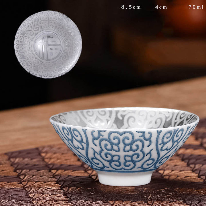 Tasse à thé en céramique argentée dorée avec motif de Buddha Stones et personnages tibétains Fu, tasses à thé Kung Fu, 55 ml