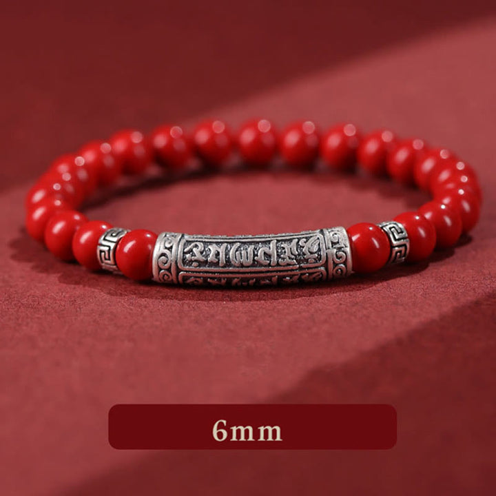Bracelet de bénédiction en argent sterling 999 avec six mots vrais et Buddha Stones - Cinabre rouge de 6 mm - image 9