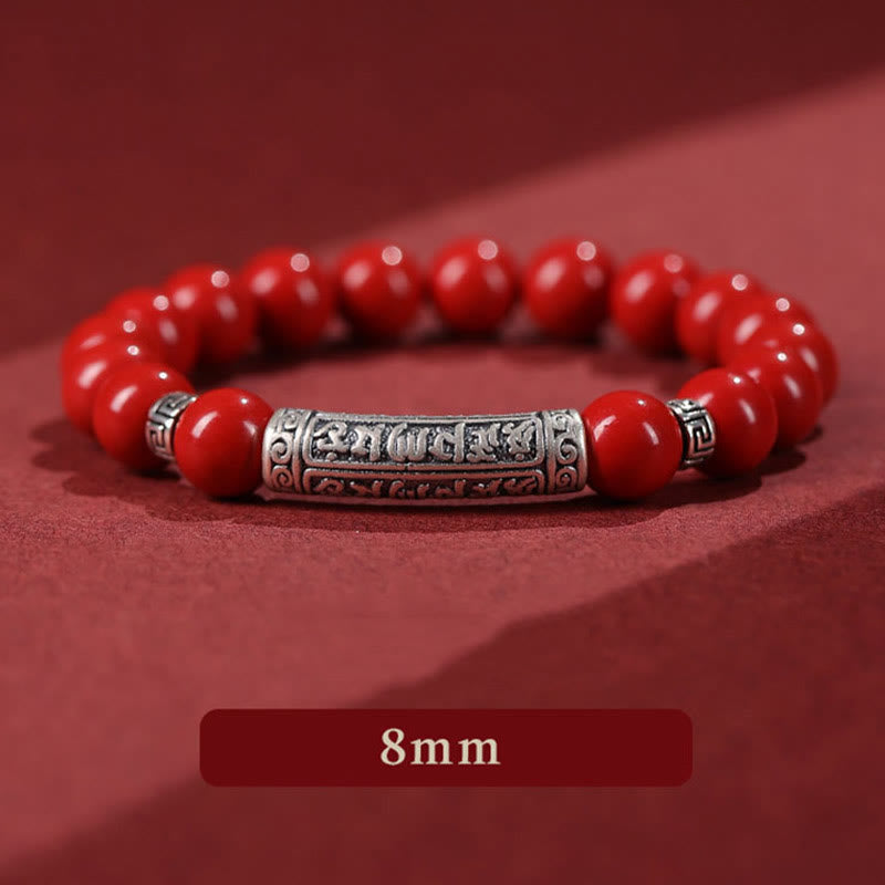 Bracelet de bénédiction en argent sterling 999 avec six mots vrais et Buddha Stones - Cinabre rouge de 8 mm - image 10