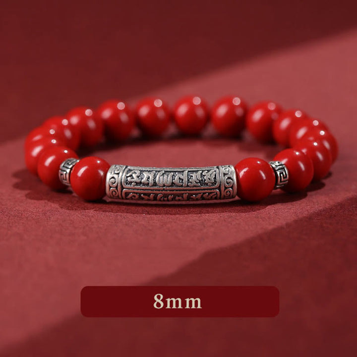 Bracelet de bénédiction en argent sterling 999 avec six mots vrais et Buddha Stones - Cinabre rouge de 8 mm - image 10