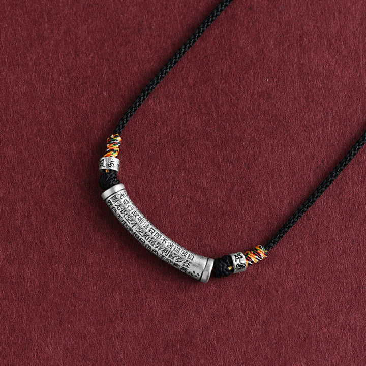 Buddha Stones en argent sterling 999 avec six mots vrais du Sutra du cœur - Noir (Six Vrais Mots et Sutra du Cœur) - image 1
