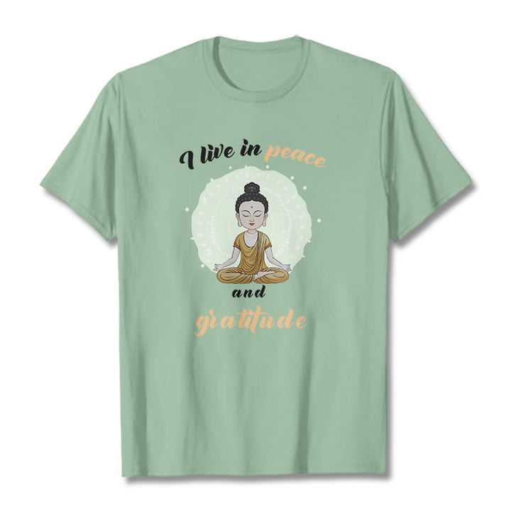 T-shirt Buddha Stones Je vis en paix et en gratitude Illustration Bouddha Tee