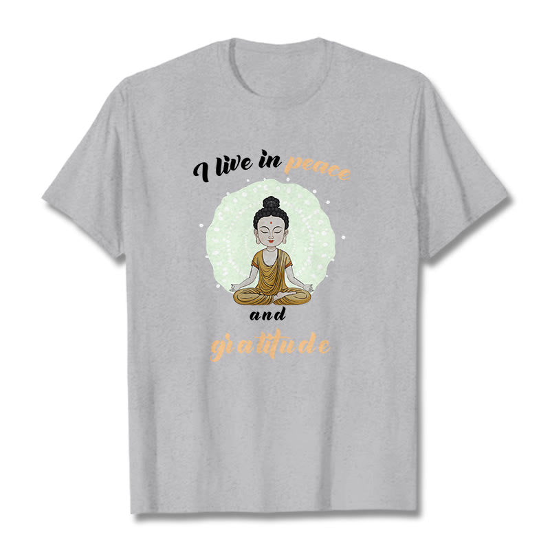 T-shirt Buddha Stones Je vis en paix et en gratitude Illustration Bouddha Tee