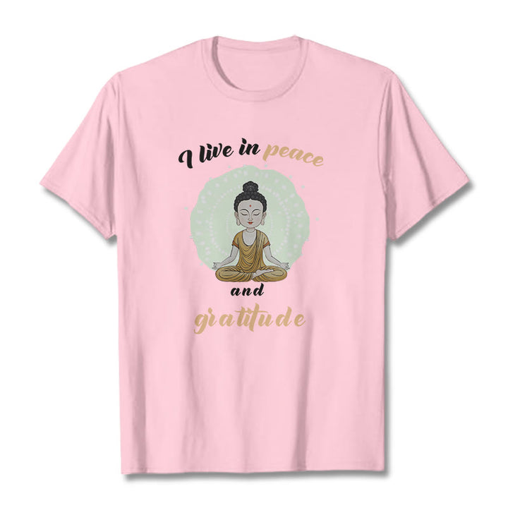 T-shirt Buddha Stones Je vis en paix et en gratitude Illustration Bouddha Tee