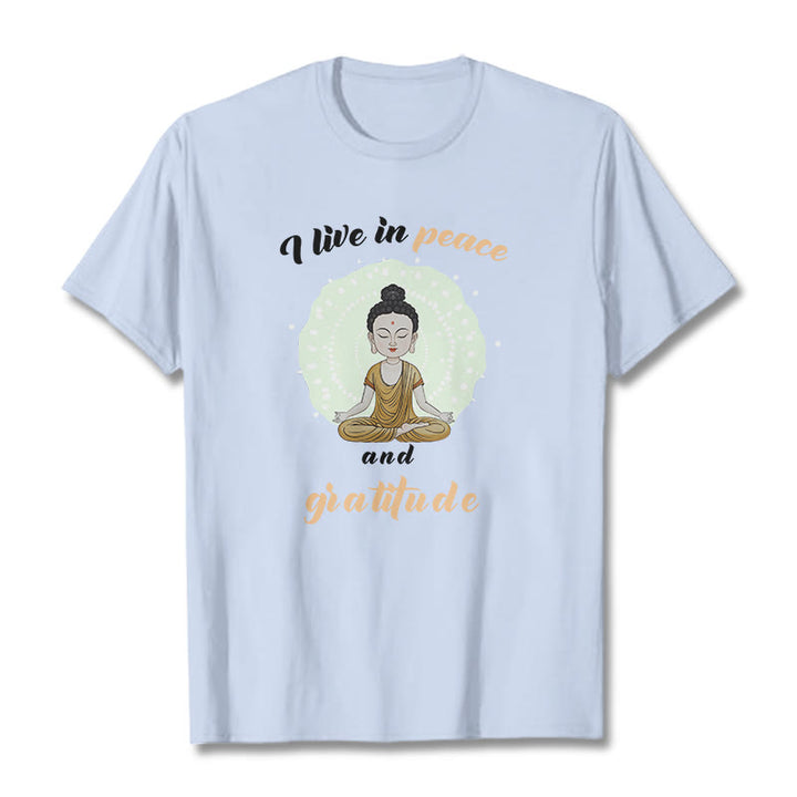 T-shirt Buddha Stones Je vis en paix et en gratitude Illustration Bouddha Tee