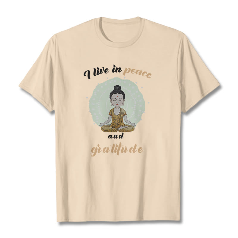 T-shirt Buddha Stones Je vis en paix et en gratitude Illustration Bouddha Tee