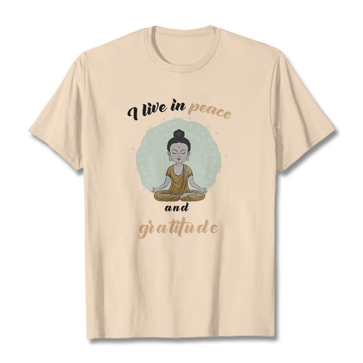 T-shirt Buddha Stones Je vis en paix et en gratitude Illustration Bouddha Tee