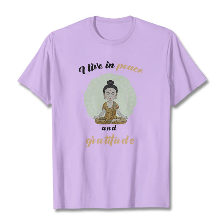 T-shirt Buddha Stones Je vis en paix et en gratitude Illustration Bouddha Tee