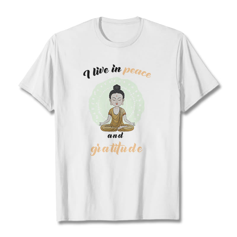 T-shirt Buddha Stones Je vis en paix et en gratitude Illustration Bouddha Tee