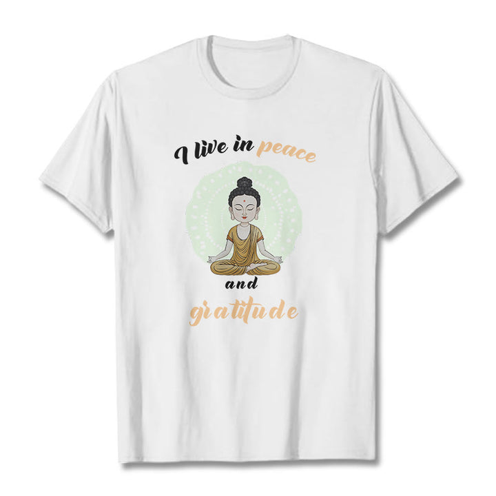 T-shirt Buddha Stones Je vis en paix et en gratitude Illustration Bouddha Tee