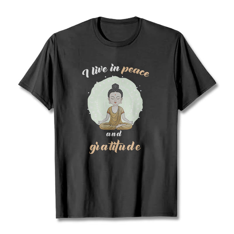 T-shirt Buddha Stones Je vis en paix et en gratitude Illustration Bouddha Tee