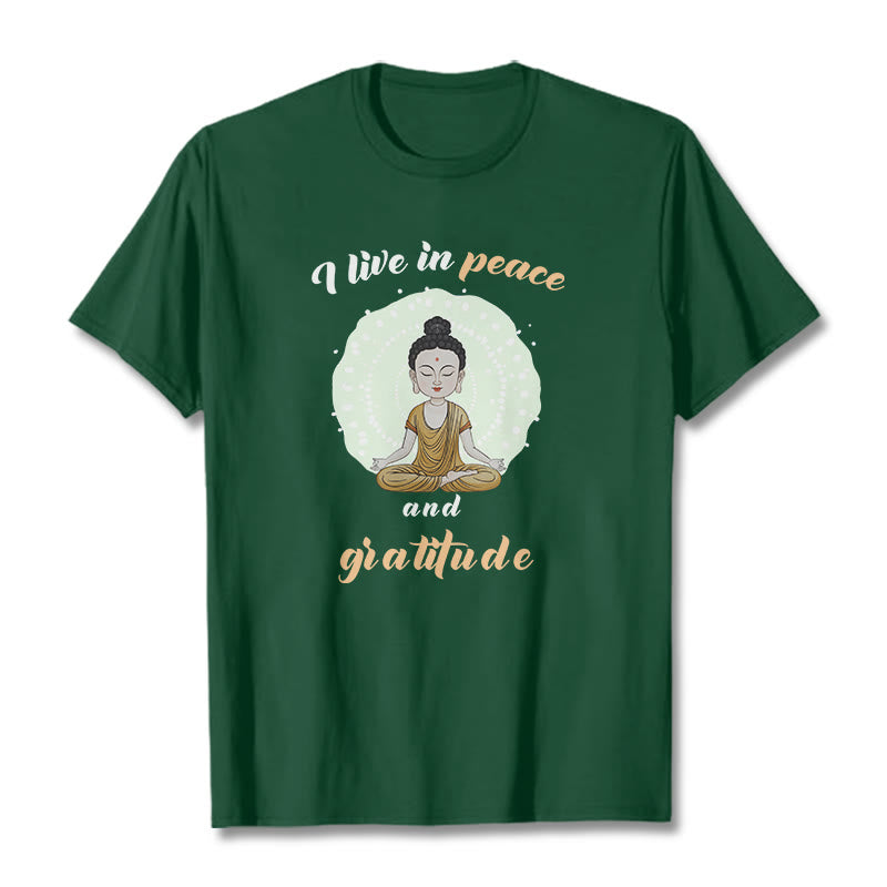 T-shirt Buddha Stones Je vis en paix et en gratitude Illustration Bouddha Tee