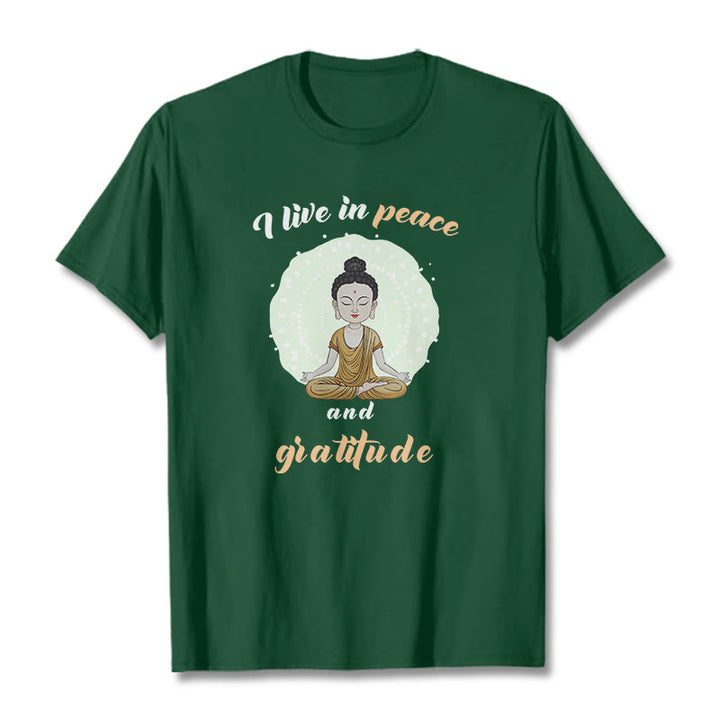 T-shirt Buddha Stones Je vis en paix et en gratitude Illustration Bouddha Tee