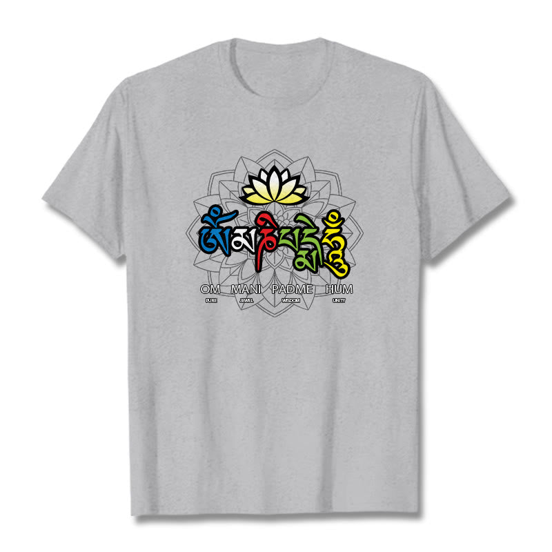 T-shirt Buddha Stones Om Mani Padme Hum Lotus - Gris clair - 2XL - image 19