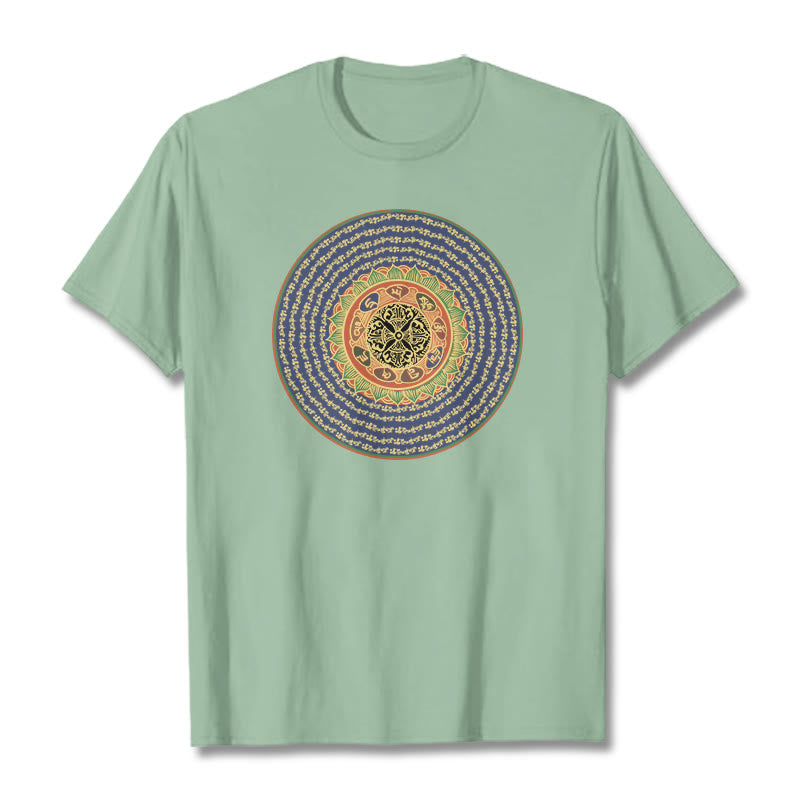 Buddha Stones 108 Om Mani Padme Hum Mantra Sanskrit T-shirt - Vert pâle - 2XL - image 16