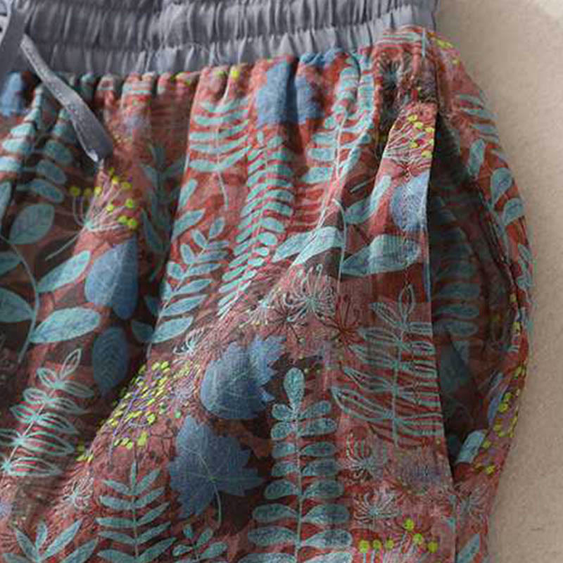 Pantalon d'été pour femme Buddha Stones avec poches et feuilles bleues - image 4
