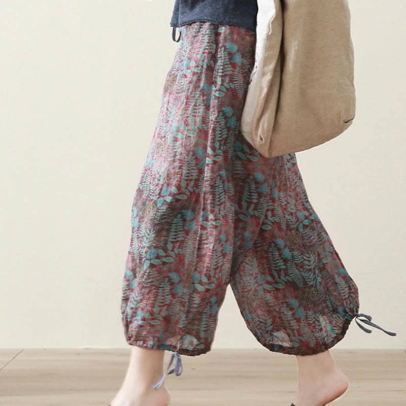 Pantalon d'été pour femme Buddha Stones avec poches et feuilles bleues - image 10