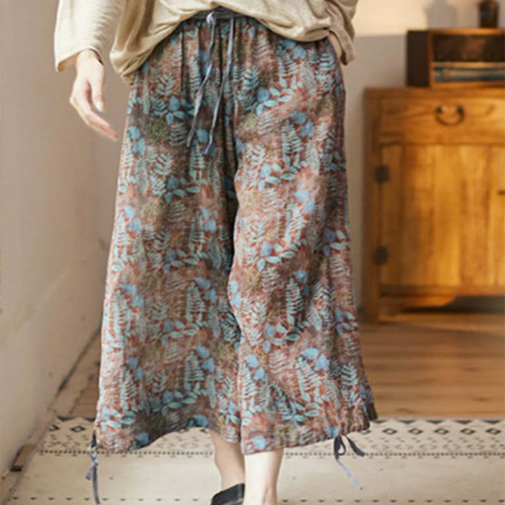 Pantalon d'été pour femme Buddha Stones avec poches et feuilles bleues - image 10