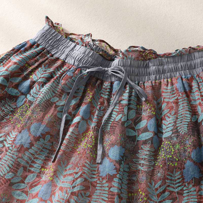 Pantalon d'été pour femme Buddha Stones avec poches et feuilles bleues - image 2