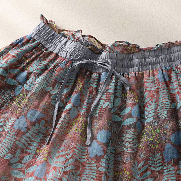 Pantalon d'été pour femme Buddha Stones avec poches et feuilles bleues - image 2