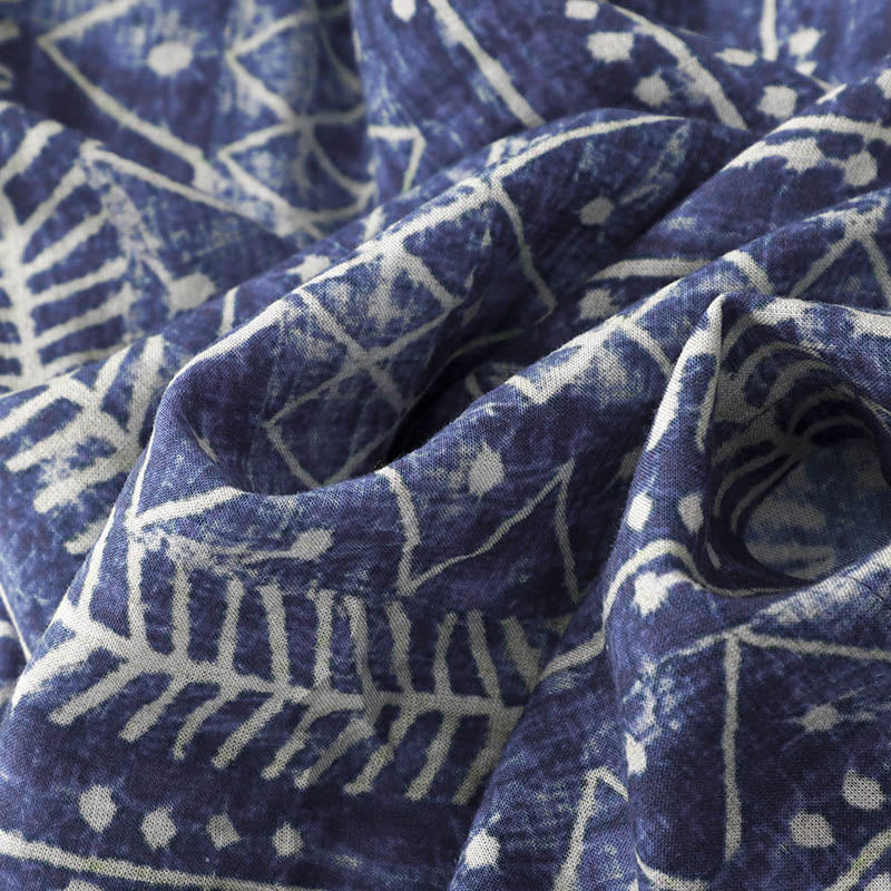 Pantalon large en coton et lin à rayures bleues avec poches et imprimé Buddha Stones - image 7