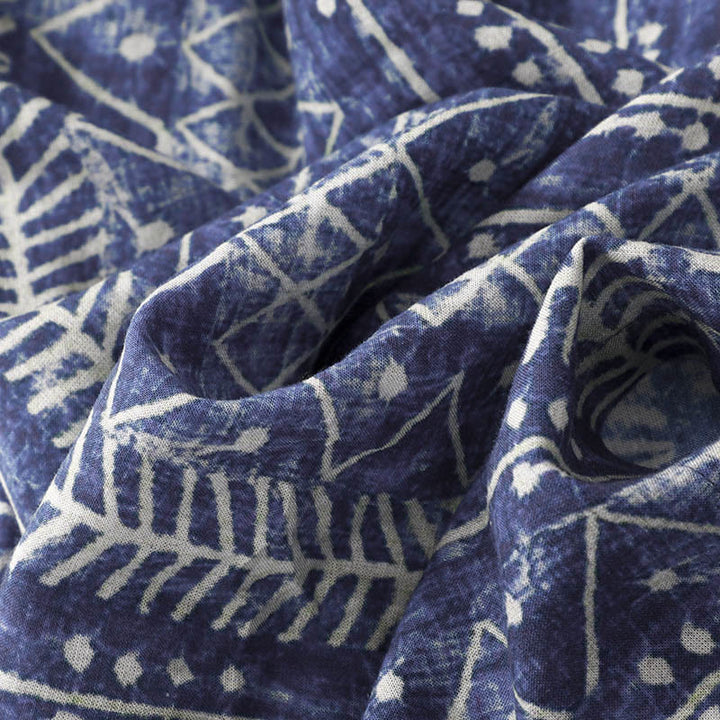 Pantalon large en coton et lin à rayures bleues avec poches et imprimé Buddha Stones - image 7