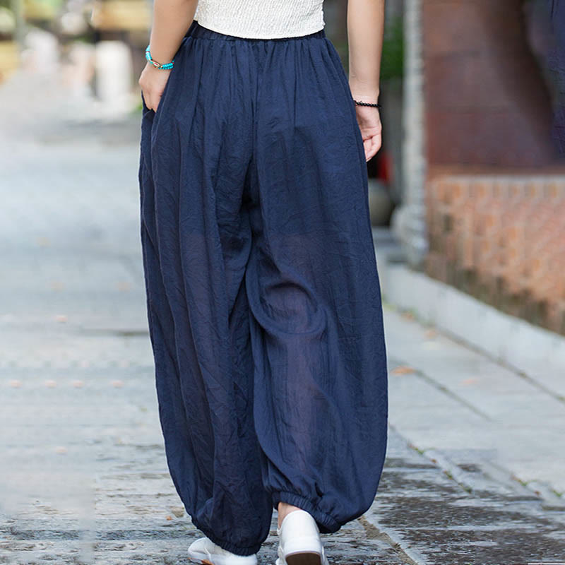 Pantalon d'été en lin uni avec cordon de serrage et poches Buddha Stones - image 3