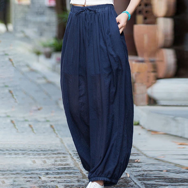 Pantalon d'été en lin uni avec cordon de serrage et poches Buddha Stones - image 8