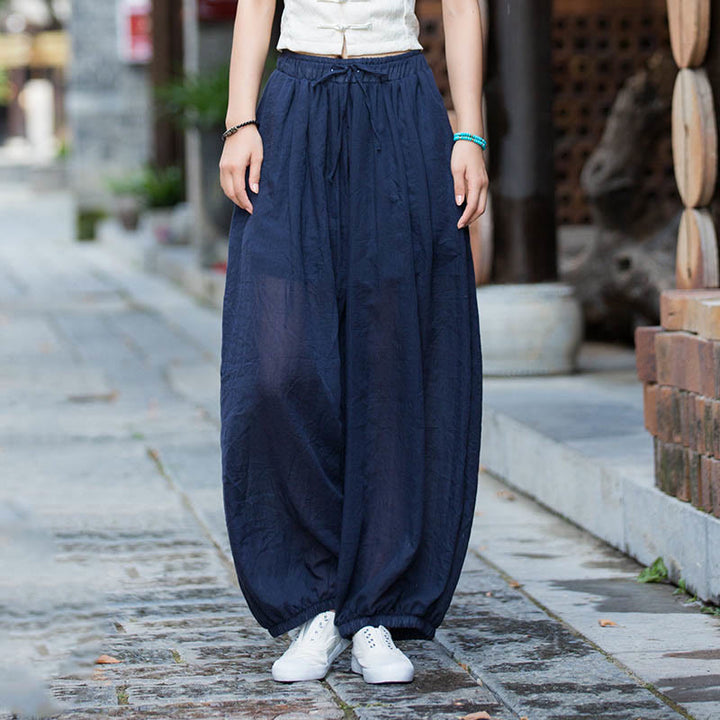 Pantalon d'été en lin uni avec cordon de serrage et poches Buddha Stones - image 10