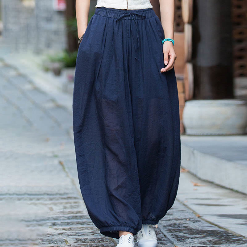 Pantalon d'été en lin uni avec cordon de serrage et poches Buddha Stones - image 7