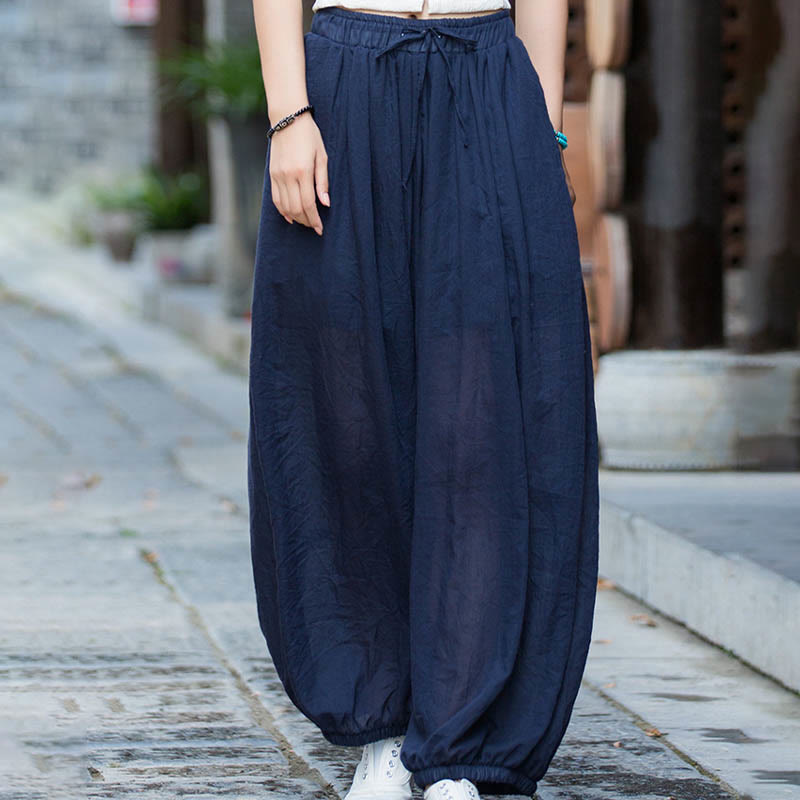 Pantalon d'été en lin uni avec cordon de serrage et poches Buddha Stones - image 9