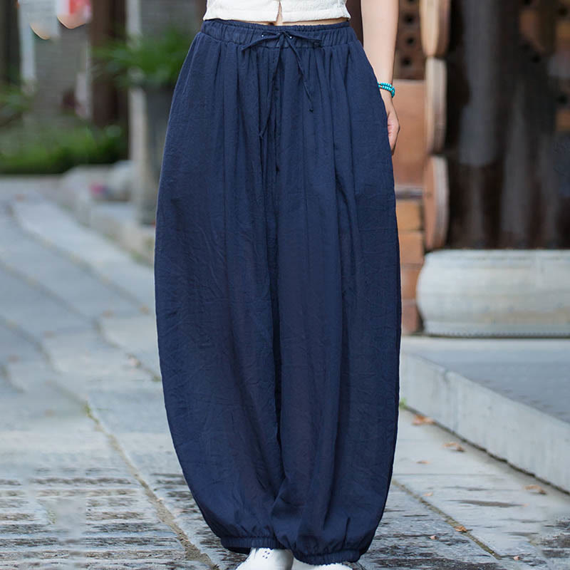 Pantalon d'été en lin uni avec cordon de serrage et poches Buddha Stones - image 6