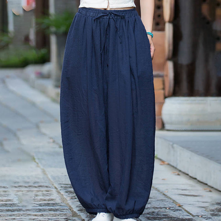 Pantalon d'été en lin uni avec cordon de serrage et poches Buddha Stones - image 6