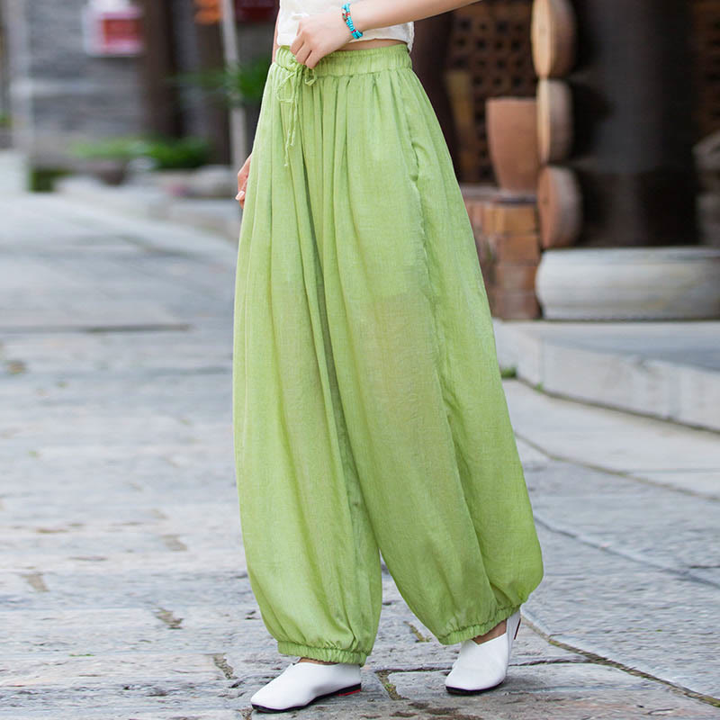 Pantalon d'été en lin uni avec cordon de serrage et poches Buddha Stones - Vert pâle - US4-6, UK/AU8-10, EU36-38 (F) - image 19