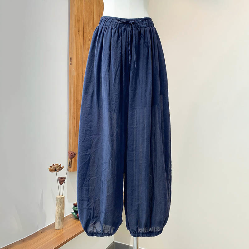 Pantalon d'été en lin uni avec cordon de serrage et poches Buddha Stones - image 11