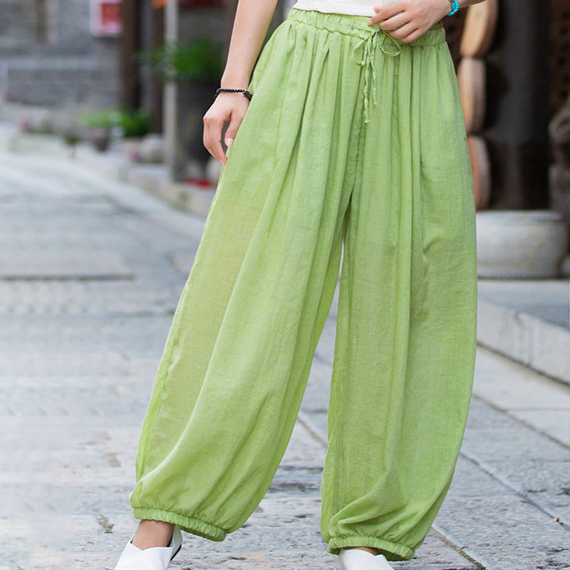 Pantalon d'été en lin uni avec cordon de serrage et poches Buddha Stones - image 20