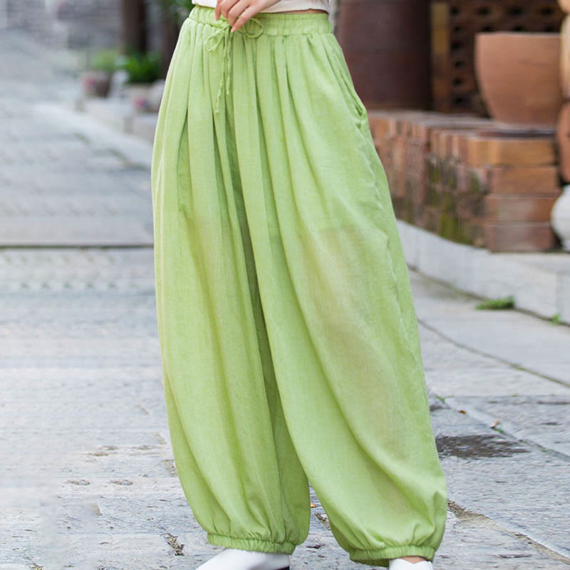 Pantalon d'été en lin uni avec cordon de serrage et poches Buddha Stones - image 21