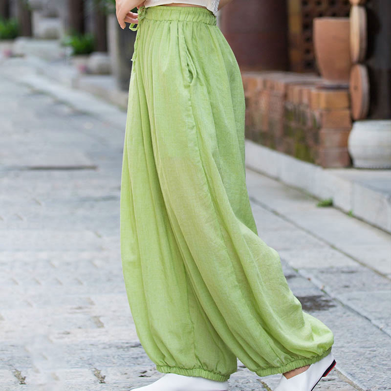 Pantalon d'été en lin uni avec cordon de serrage et poches Buddha Stones - image 22