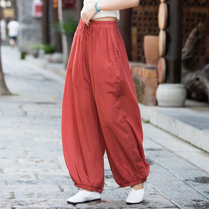 Pantalon d'été en lin uni avec cordon de serrage et poches Buddha Stones - Saumon - US4-6, UK/AU8-10, EU36-38 (F) - image 27