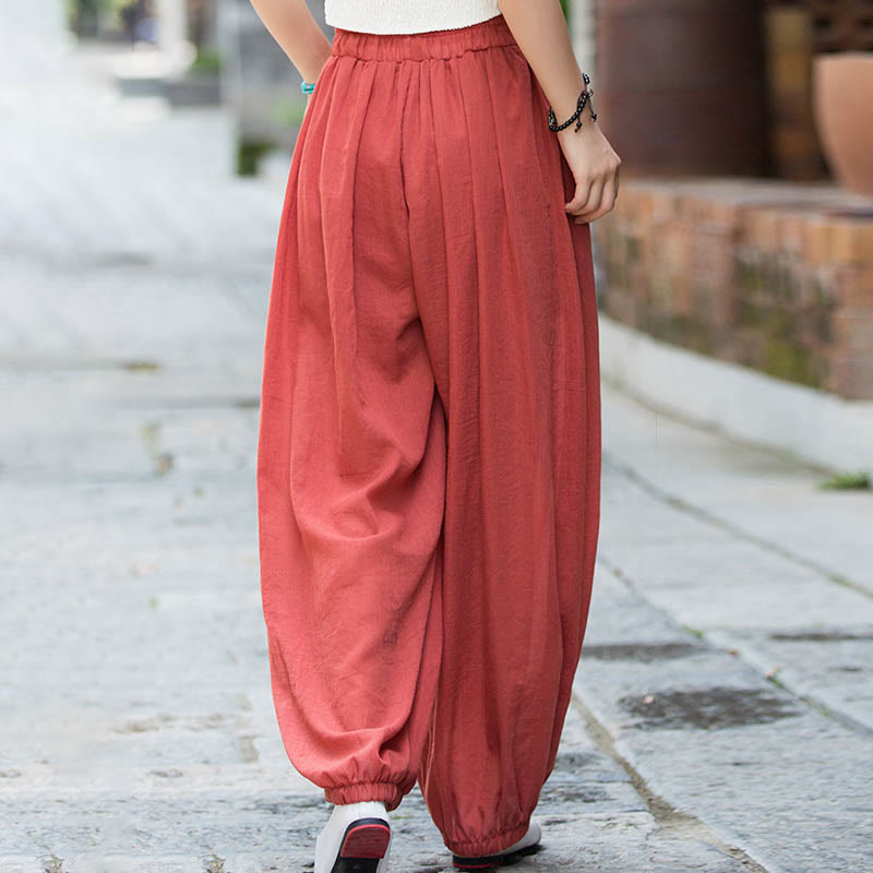 Pantalon d'été en lin uni avec cordon de serrage et poches Buddha Stones - image 29