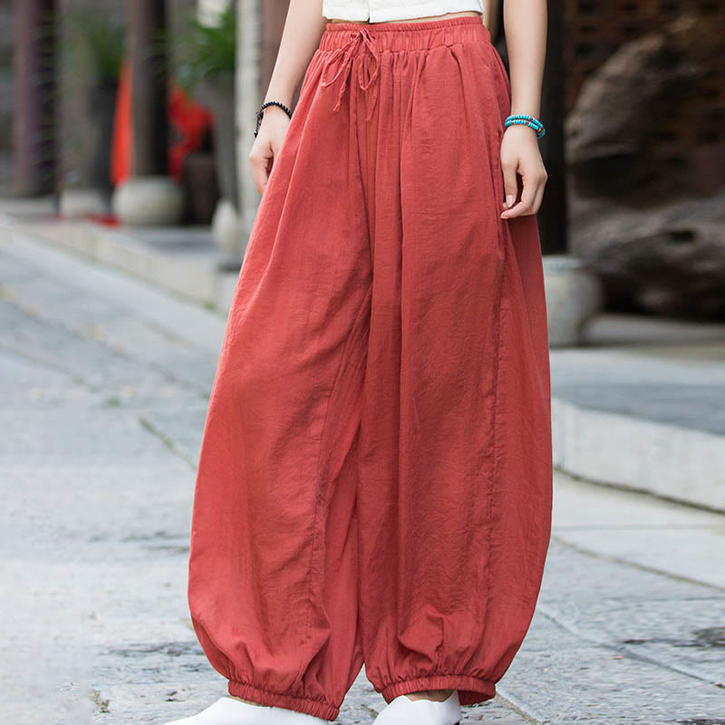 Pantalon d'été en lin uni avec cordon de serrage et poches Buddha Stones - image 28