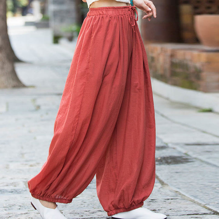 Pantalon d'été en lin uni avec cordon de serrage et poches Buddha Stones - image 31
